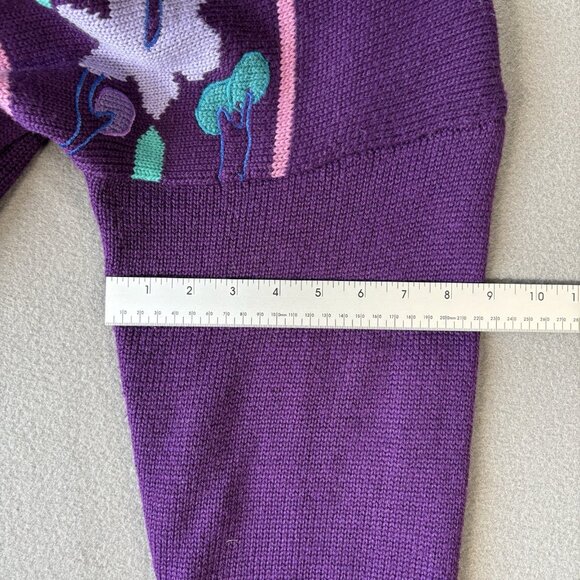 VTG 80s Grape Leaf Knit Sweater Womens M Purple Turquoise Retro Floral Pastel - Picture 7 of 12
